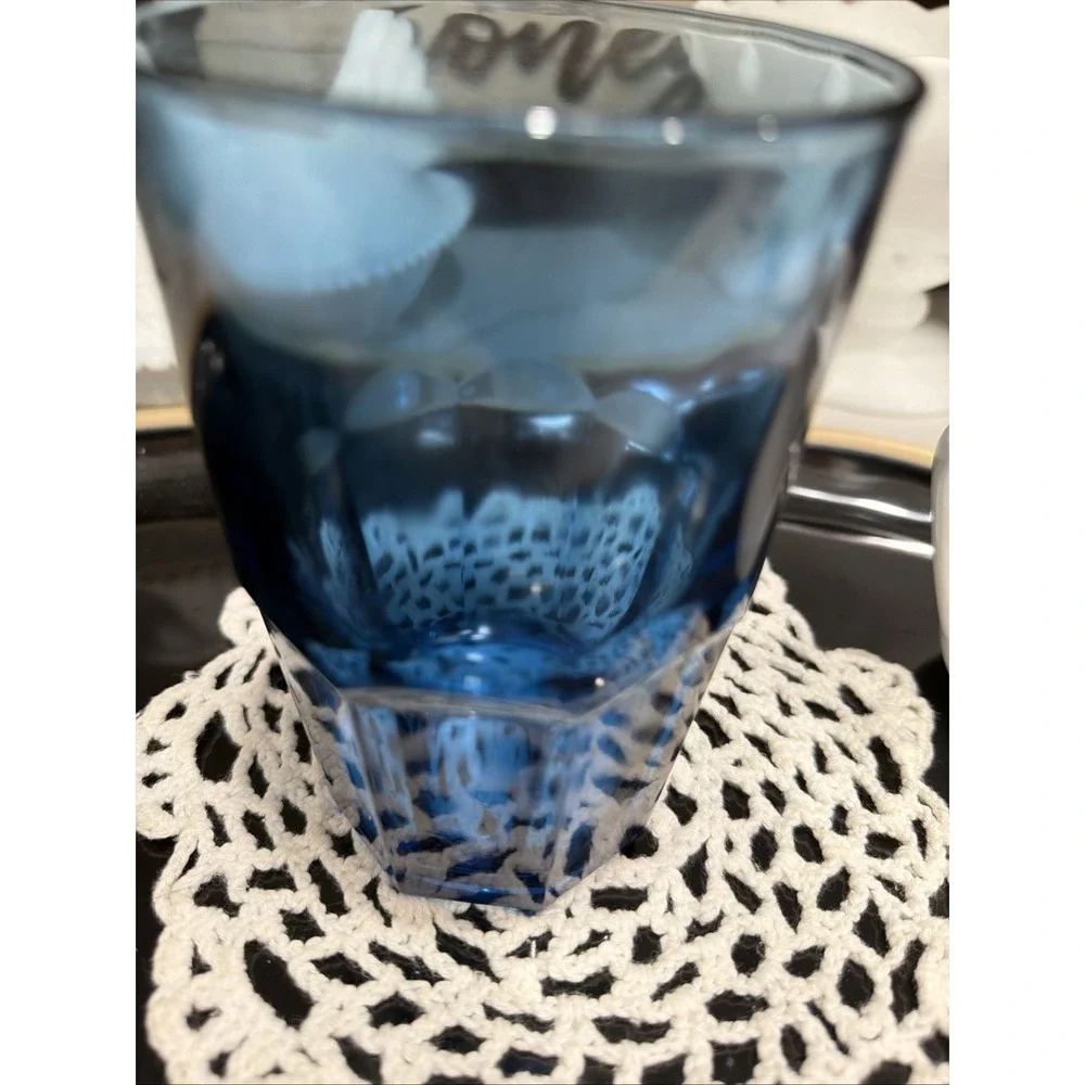 VTG Libby Crissa Boston Cobalt Blue 8 Panel Drinking Glasses‎ 12 Oz 5.25